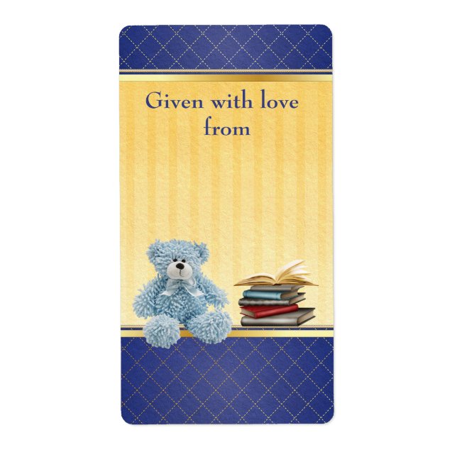 Blue Teddy Bring a Book Baby Shower Bookplates (Front)