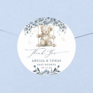 Blue Teddy Swing Baby Shower Thank You Classic Round Sticker