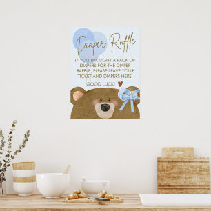 Blue Teddy We Can Bearly Wait Baby Shower Diaper  Poster