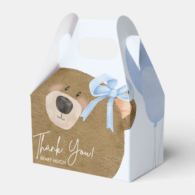 Blue Teddy We Can Bearly Wait Boy Baby Shower Favour Box (Front Side)