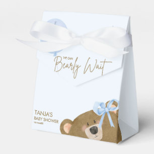 Blue Teddy We Can Bearly Wait Boy Baby Shower Favour Box