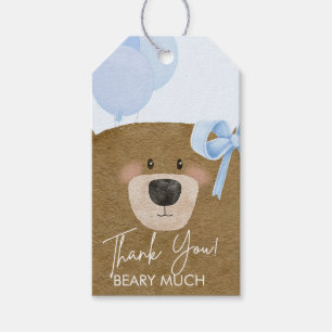 Blue Teddy We Can Bearly Wait Boy Baby Shower Gift Tags