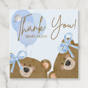 Blue Teddy We Can Bearly Wait Twins Baby Shower Favour Tags