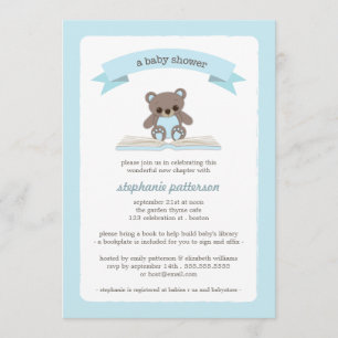 Blue Teddybear Bring a Book Baby Shower Invitation