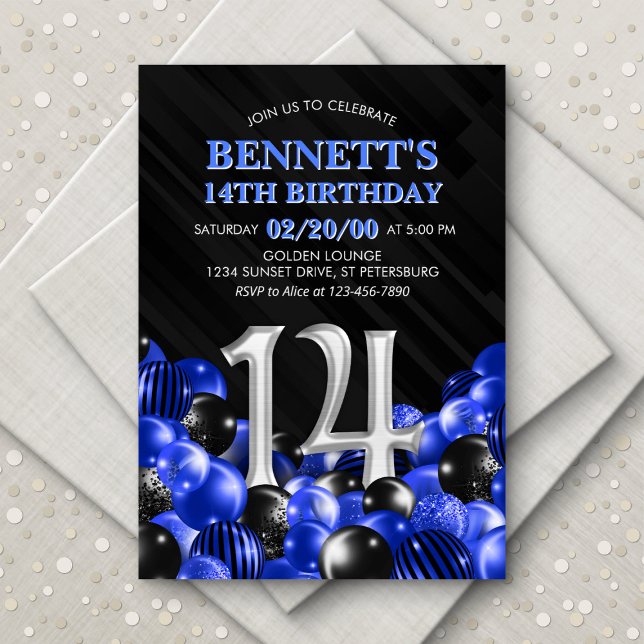Blue Teen Boy 14th Birthday Invitation (Creator Uploaded)