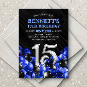 Blue Teen Boy 15th Birthday Invitation