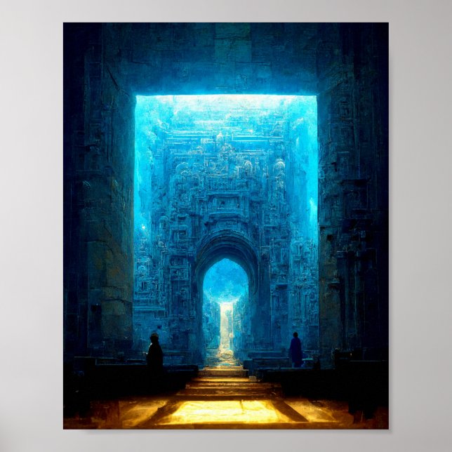 Blue Temple Fantasy Science Fiction Art Poster (Front)