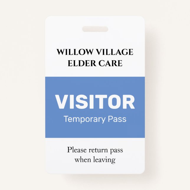 Blue Temporary Guest Pass Hospital Care Home ID Badge (Front)