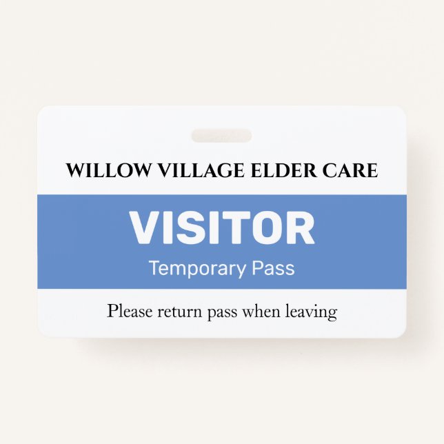 Blue Temporary Visitor Pass For Hospital Care Home ID Badge (Front)