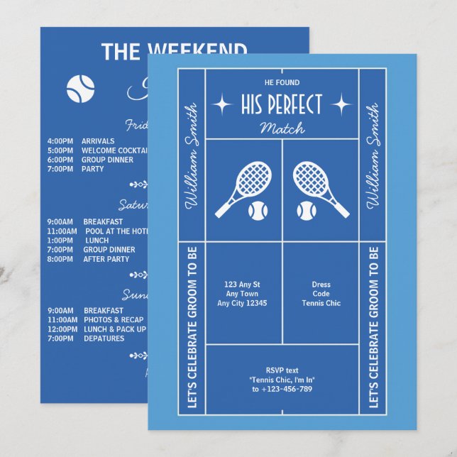 Blue Tennis Bachelor Party Invitation (Front/Back)