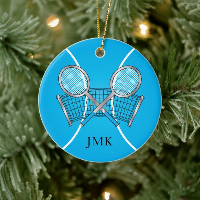 Blue Tennis Ball | Personalise Ceramic Tree Decoration (Tree)