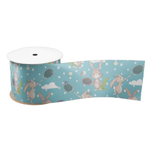 Blue tennis bunny customisable satin ribbon