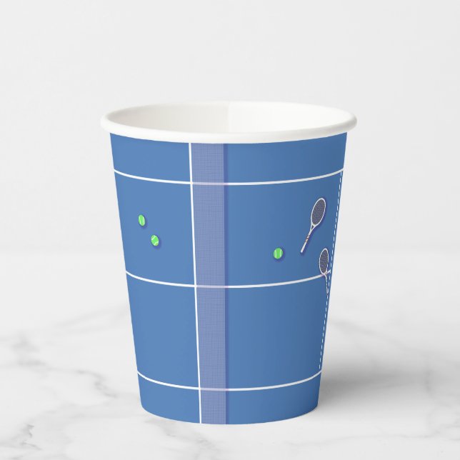Blue Tennis Court Modern Tennis Player     Paper Cups (Left)
