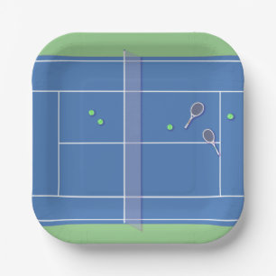Blue Tennis Court Modern Tennis Player      Paper Plate