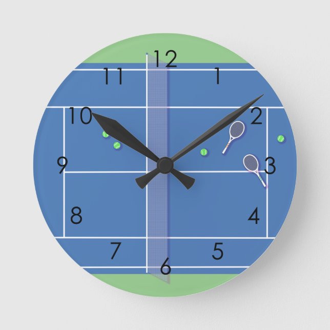 Blue Tennis Court Modern Tennis Player      Round Clock (Front)