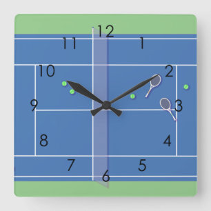 Blue Tennis Court Modern Tennis Player      Square Wall Clock