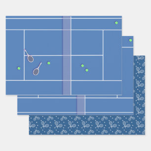 Blue Tennis Court Preppy Modern Tennis Player    Wrapping Paper Sheet