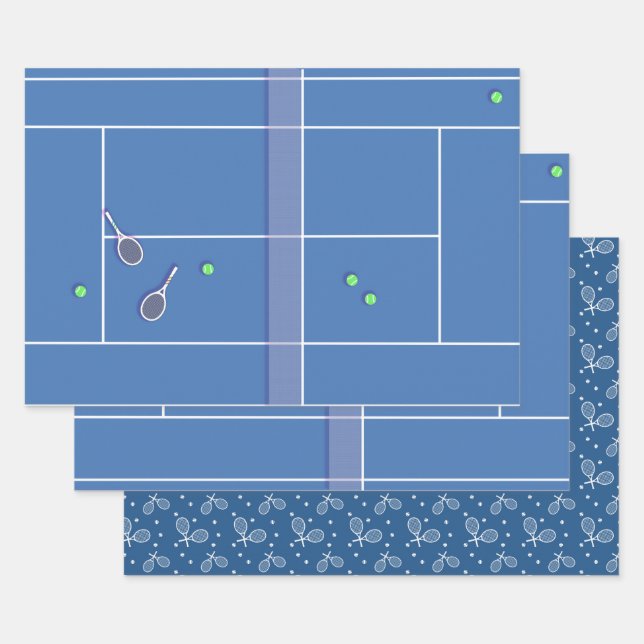 Blue Tennis Court Preppy Modern Tennis Player    Wrapping Paper Sheet (Set)