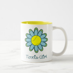 Blue Tennis Girl Two-Tone Coffee Mug