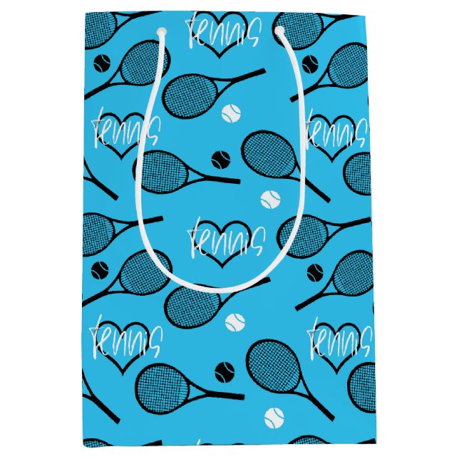 Blue Tennis Party , tennis pattern Medium Gift Bag (Front)