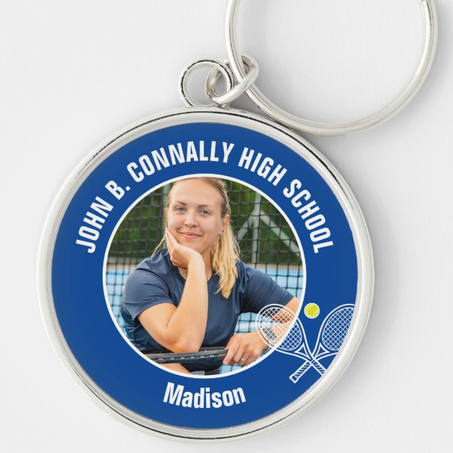 Blue Tennis Player Photo High School Spirit Key Ring (Front)