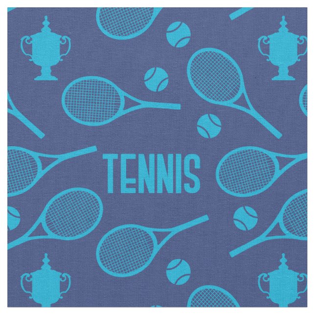 Blue tennis rackets on navy - customizable! fabric (Close Up)