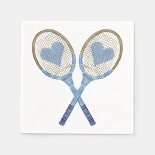 Blue Tennis Rackets With Hearts Paper Napkins