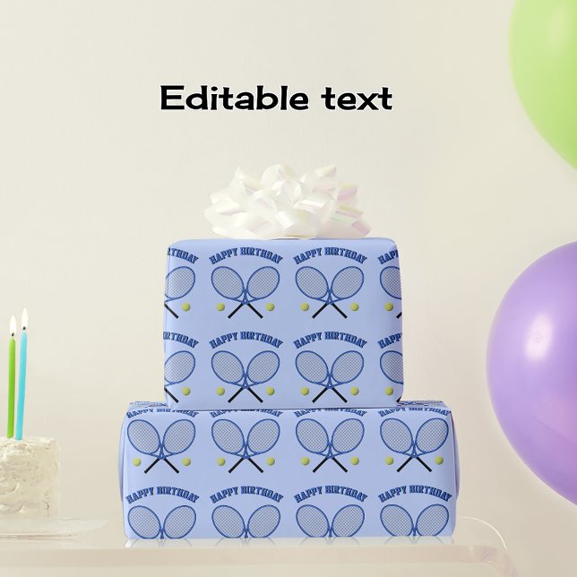 Blue tennis themed custom text any occasion wrapping paper (Creator Uploaded)