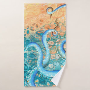 Blue Tentacles Octopus Kraken Abstract Teal Ink Bath Towel Set