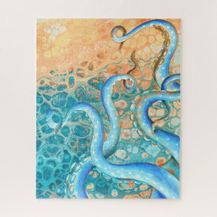 Blue Tentacles Octopus Kraken Abstract Teal Ink Jigsaw Puzzle