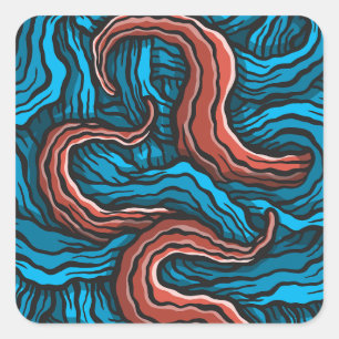 Blue tentacles square sticker