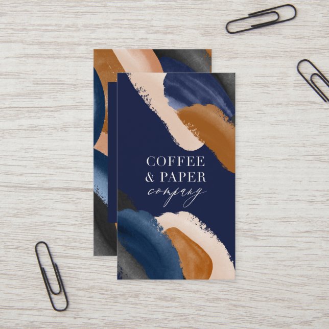 Blue terracotta abstract watercolor modern logo bu business card (Front/Back In Situ)