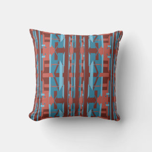 Blue Terracotta Burgundy Vertical Southwest Look Cushion