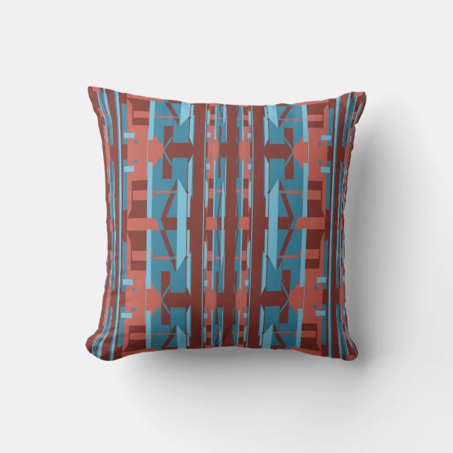 Blue Terracotta Burgundy Vertical Southwest Look Cushion (Front)