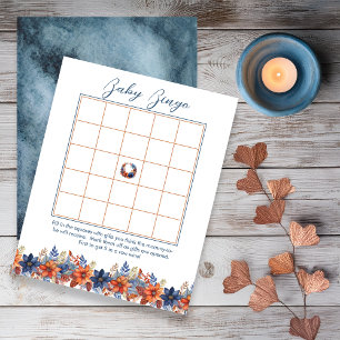 Blue Terracotta Fall Floral Baby Shower Bingo