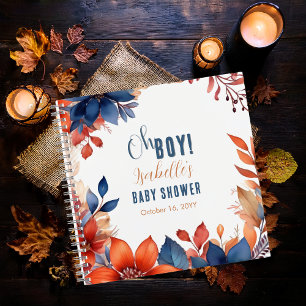 Blue Terracotta Oh Boy Fall Baby Shower Guestbook Notebook