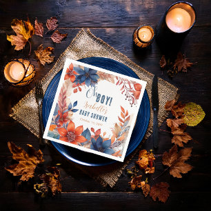 Blue   Terracotta Oh Boy Fall Floral Baby Shower Napkin