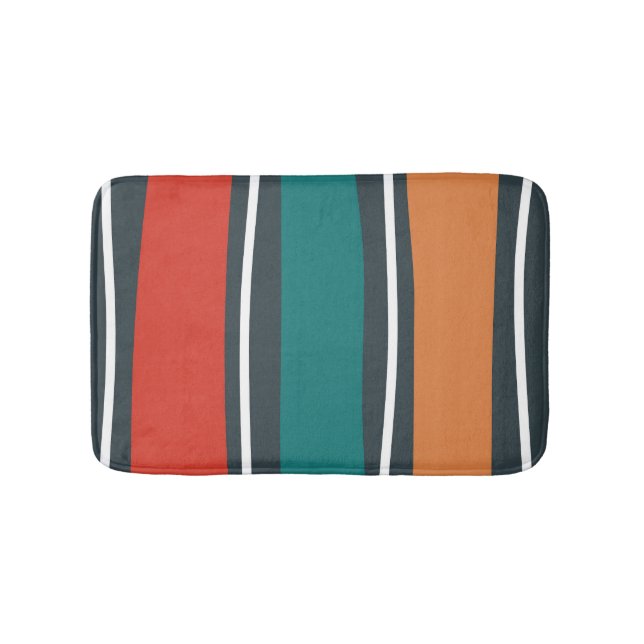 Blue terracotta red white retro waves bath mat (Front)