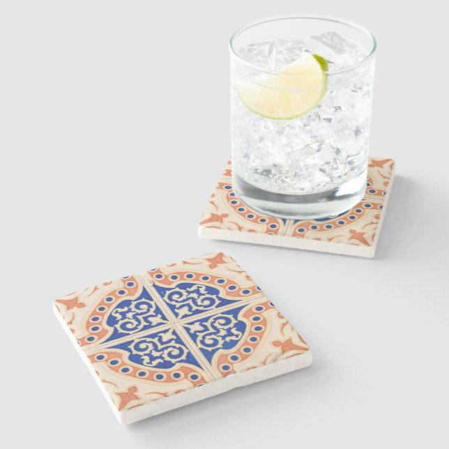 Blue Terracotta Spanish Tile Stone Coaster (Side)