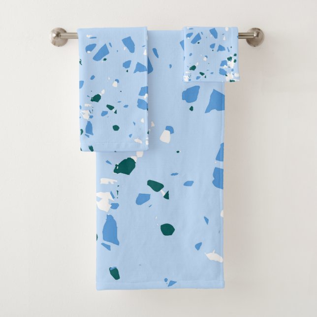 Blue Terrazzo Pattern Bath Towel Set (Insitu)
