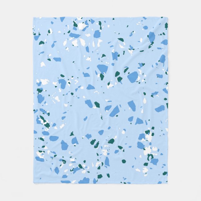 Blue Terrazzo Pattern Fleece Blanket (Front)