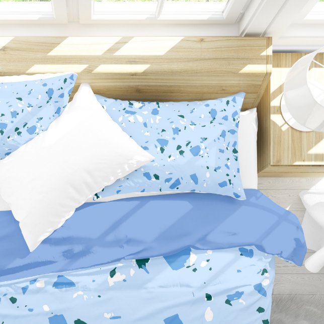 Blue Terrazzo Pattern Pillowcase (Blue Terrazzo Pillow Case On Bed)