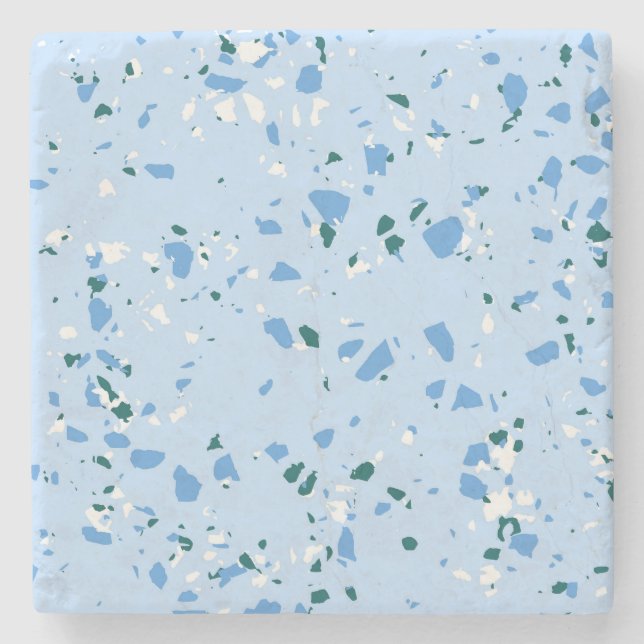 Blue Terrazzo Pattern Stone Coaster (Front)