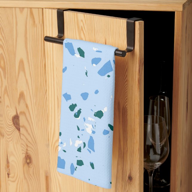 Blue Terrazzo Pattern Tea Towel (Thirds Fold)