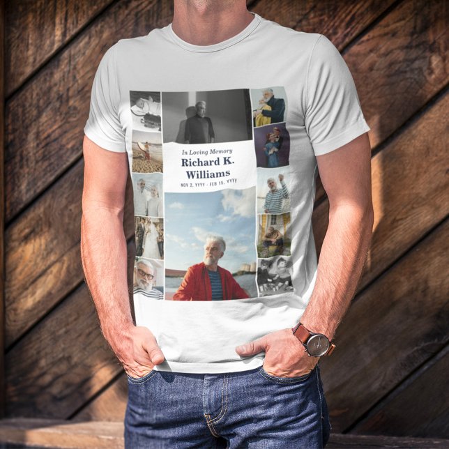 Blue Text Border of 12 Photos Celebrating the Life T-Shirt (Creator Uploaded)