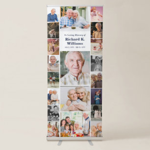 Blue Text Border of 20 Photos In Loving Memory Retractable Banner
