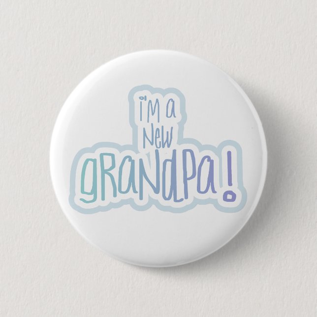 Blue Text I'm a New Grandpa 6 Cm Round Badge (Front)