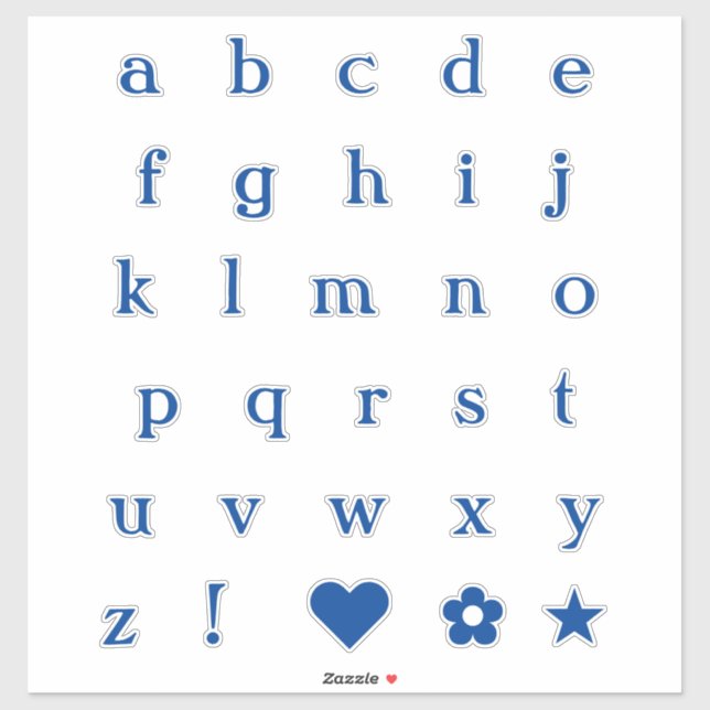 Blue Text Letters | Monogram Alphabet Stickers (Sheet)