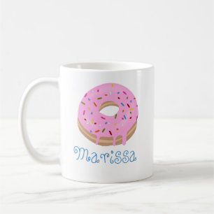 Blue Text Pink Sprinkled Doughnut and Name Coffee Mug