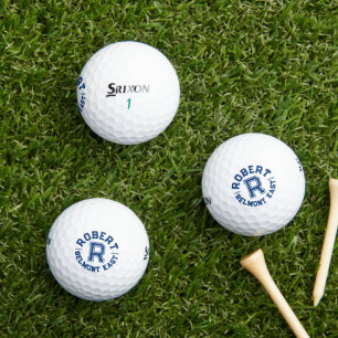 Blue text sports custom monogram name and team golf balls